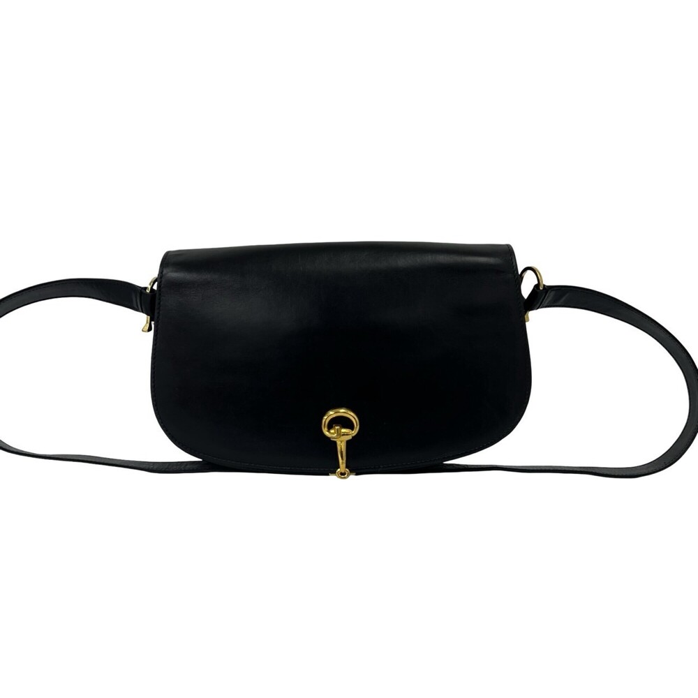 GUCCI Old Gucci G Logo Horsebit Hardware Leather Mini Shoulder Bag Pouch Blac...